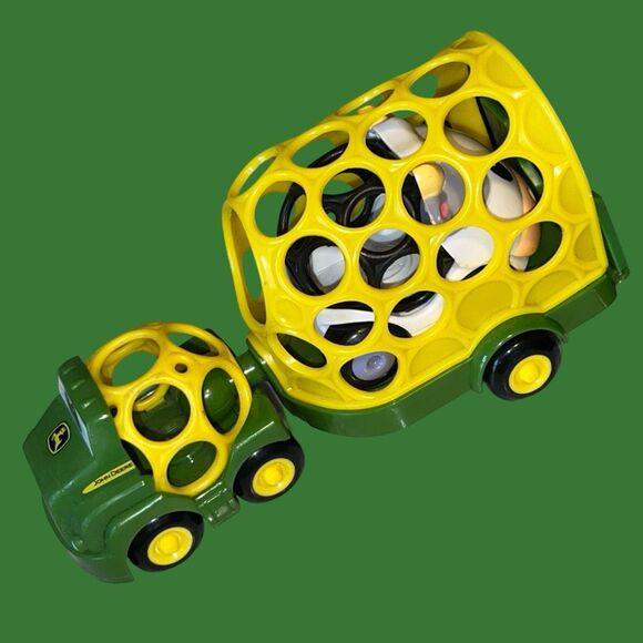 Oball Go Grippers John Deere Tough Ol' Duo Push Tractor  Trailer & Cow Set - Picture 3 of 7